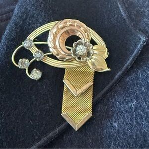 Vintage 40s 50s Crosby Brooch Rhinestone and Gold